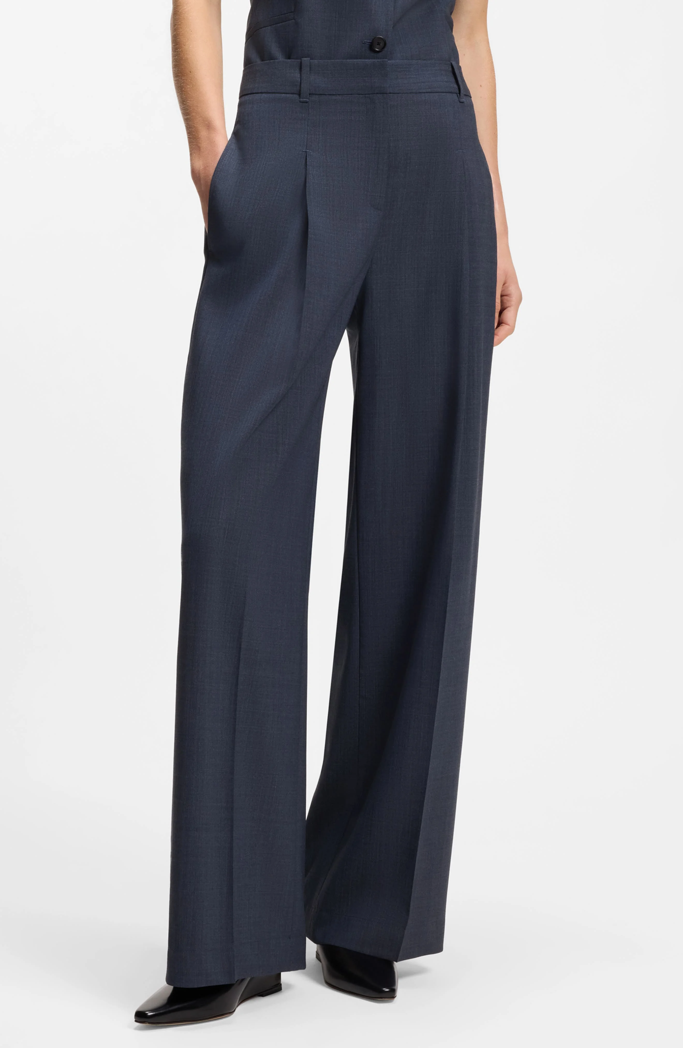 BOSS Tiana Flare Leg Virgin Wool Pants in Sky Captain at Nordstrom - 1