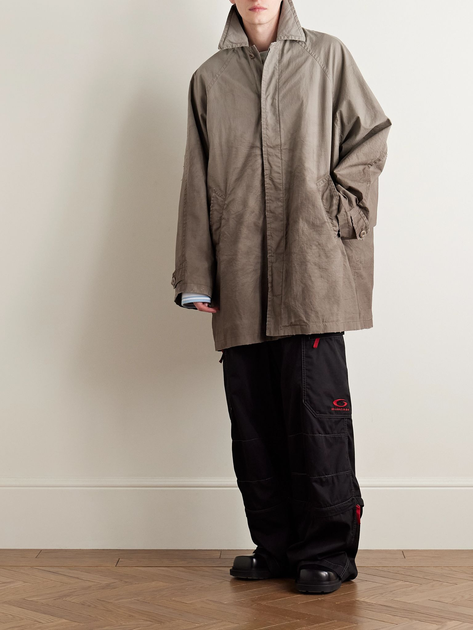 Oversized Distressed Cotton-Ripstop Car Coat Beige - 2