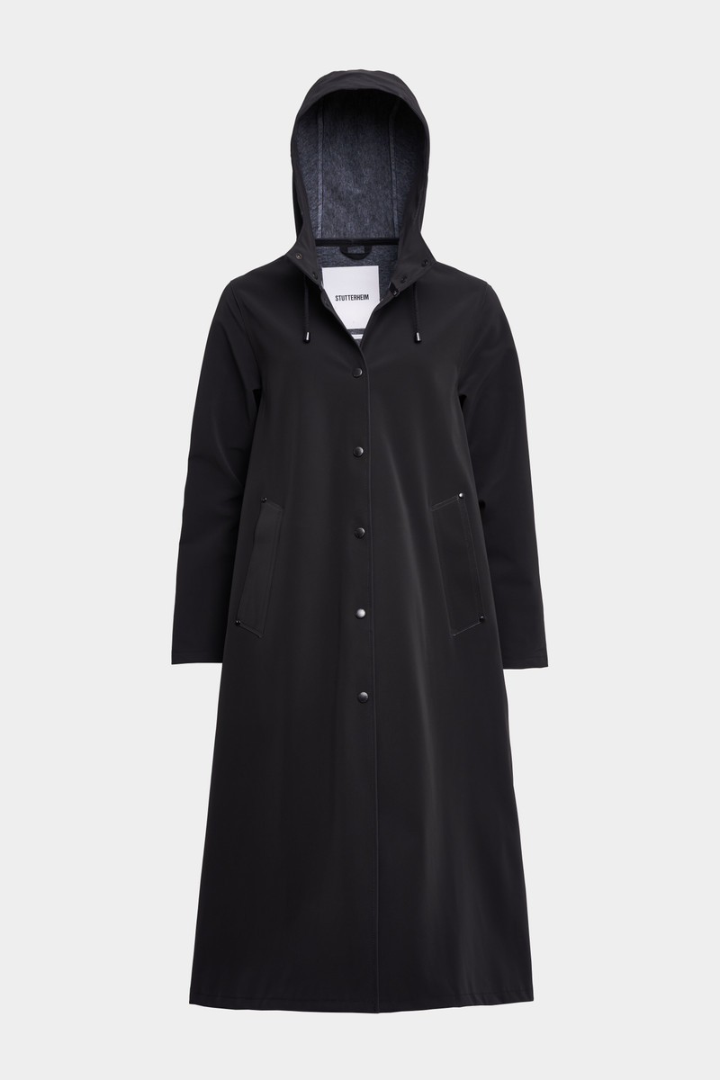 Mosebacke Long Print Matte Raincoat Black 5