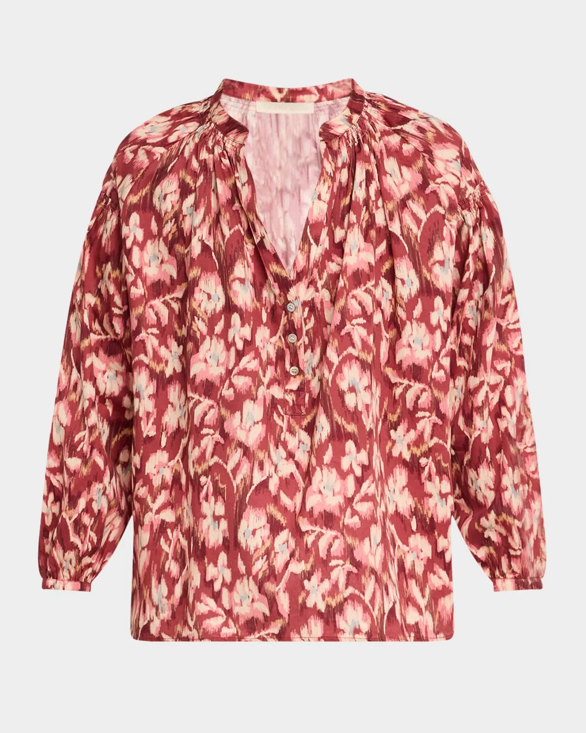 Nipoa Ruched Floral-Print Cotton Top - 1