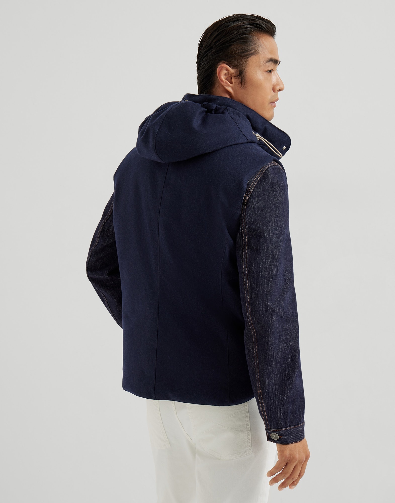 Bonded wool beaver cloth down vest with detachable hood - 2