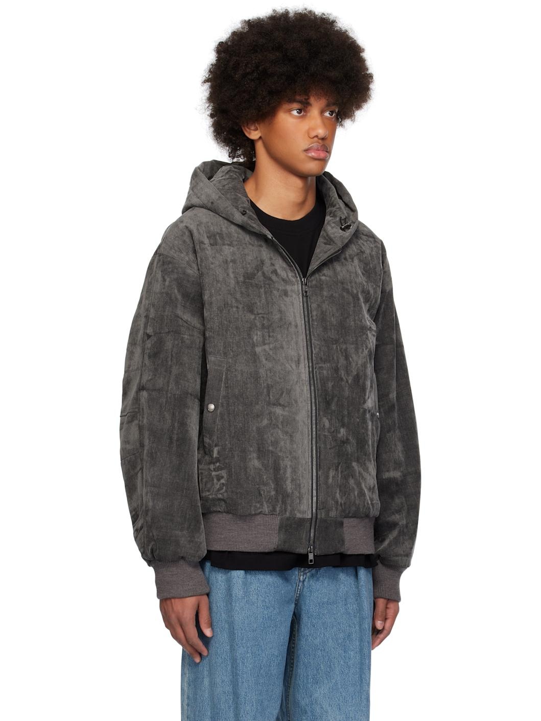 Gray Cotton Hooded Jacket - 2