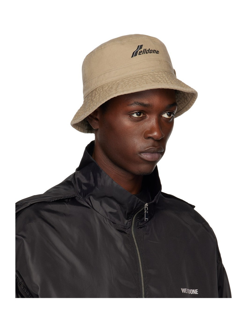 We11done Beige Washed WD Logo Bucket Hat outlook