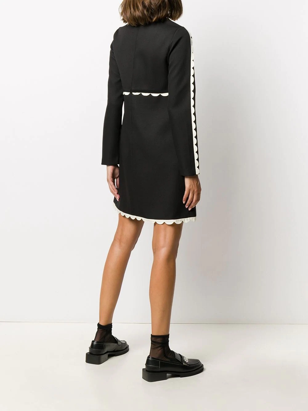 scallop-trim long-sleeve dress - 4