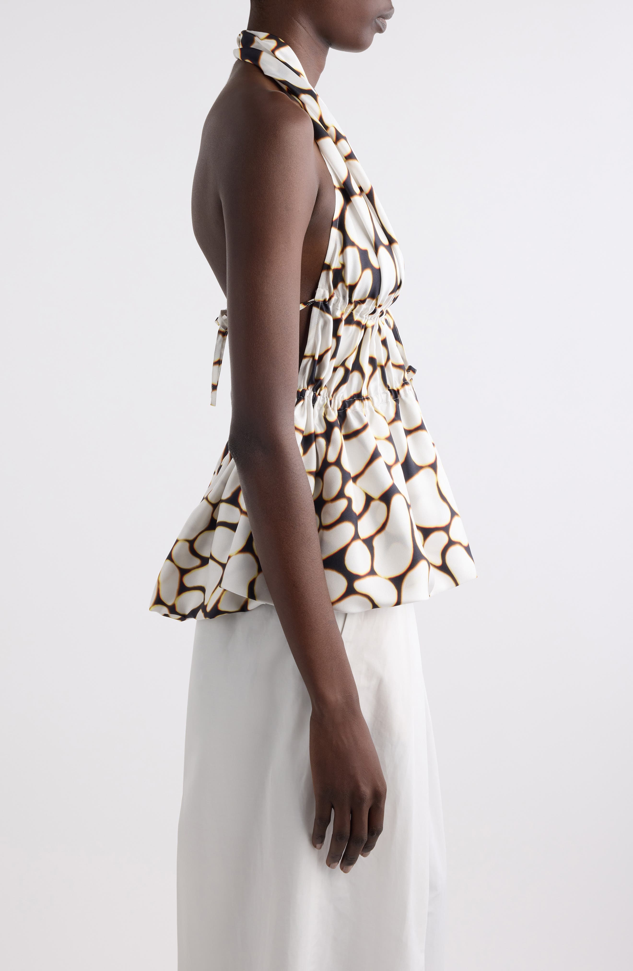 Dries Van Noten Ceana Print Ruched Silk Halter Top in Off White at Nordstrom - 4