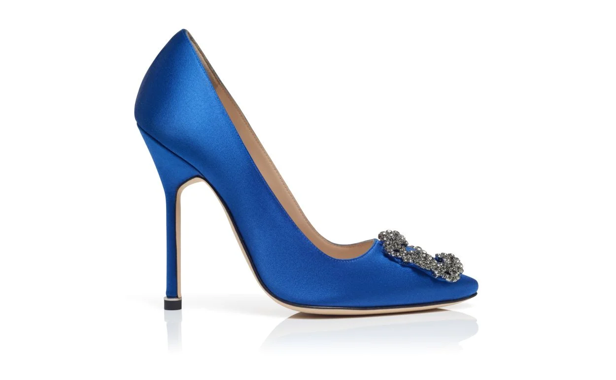 Blue Satin Jewel Buckle Pumps - 1