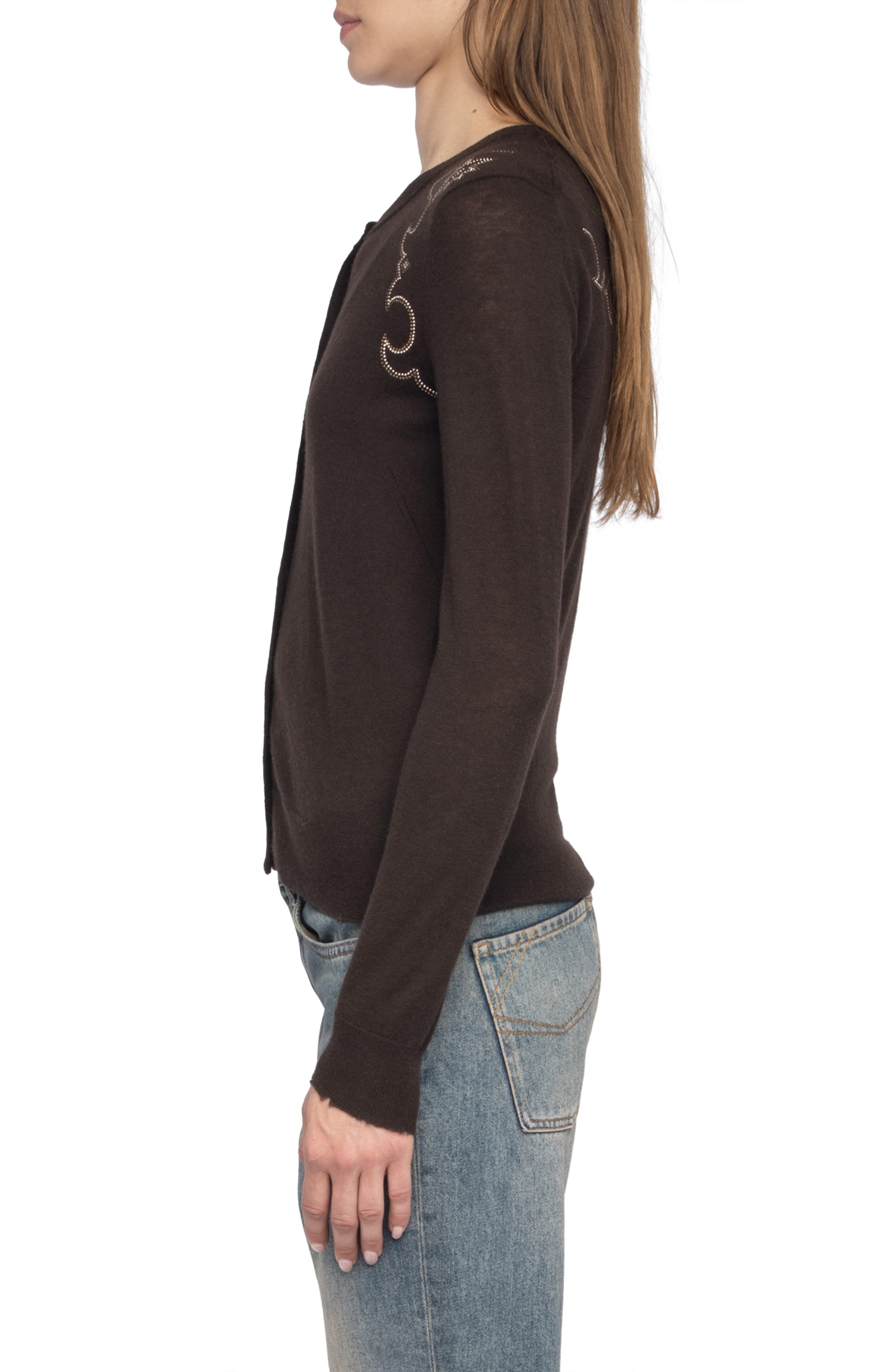 Zadig & Voltaire Missya West Strass Rhinestone Cardigan in Dark Chocolate at Nordstrom - 3