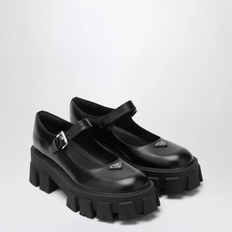 Prada Black Leather Monolith Ballerinas Women - 1