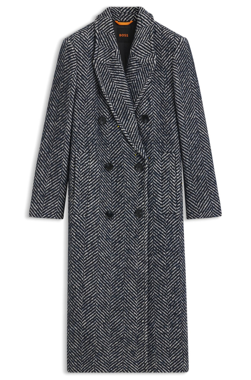 LONGLINE DOUBLE-BREASTED COAT WITH MACRO HERRINGBONE 1