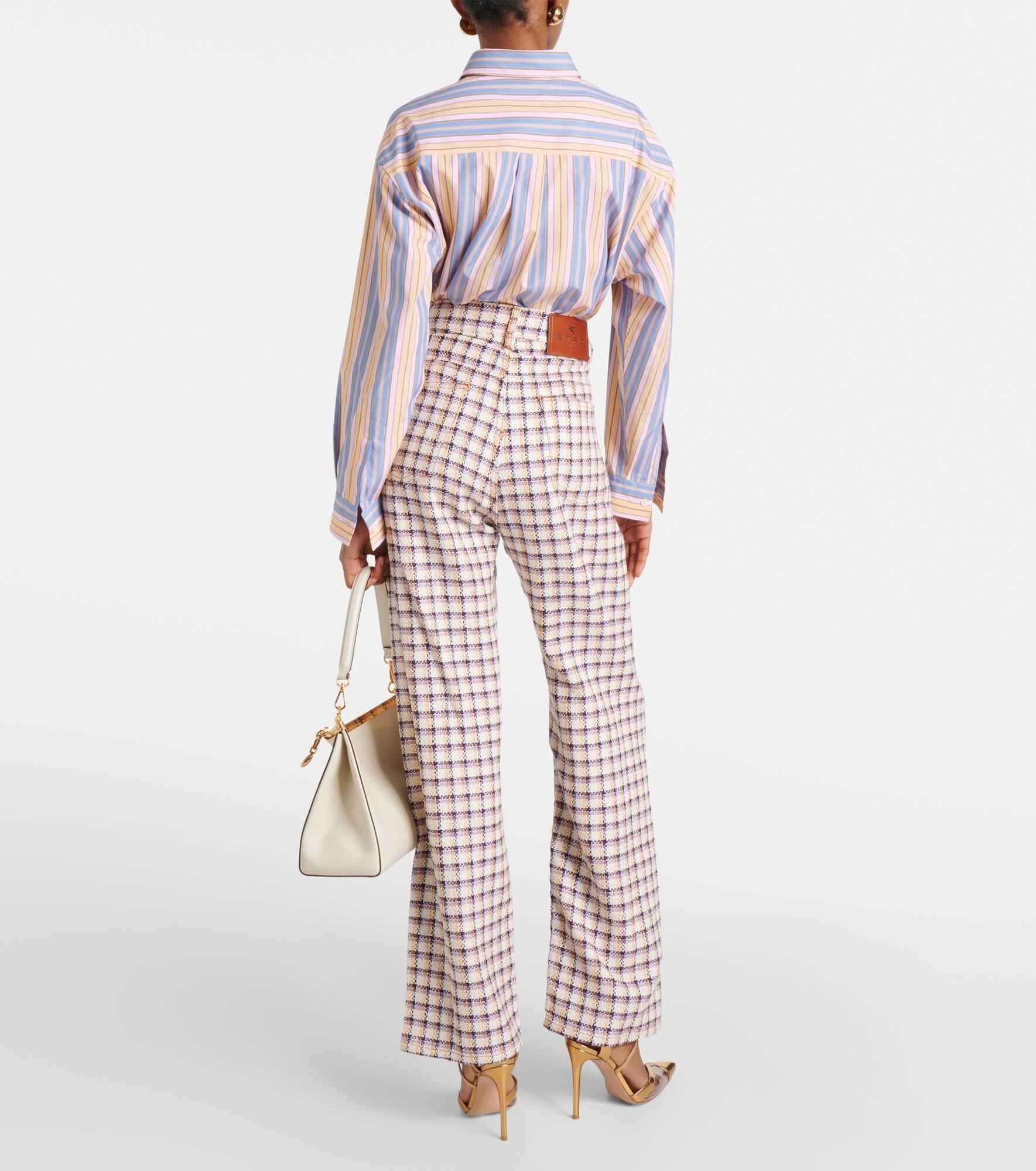 Checked cotton-blend tweed wide-leg pants - 3