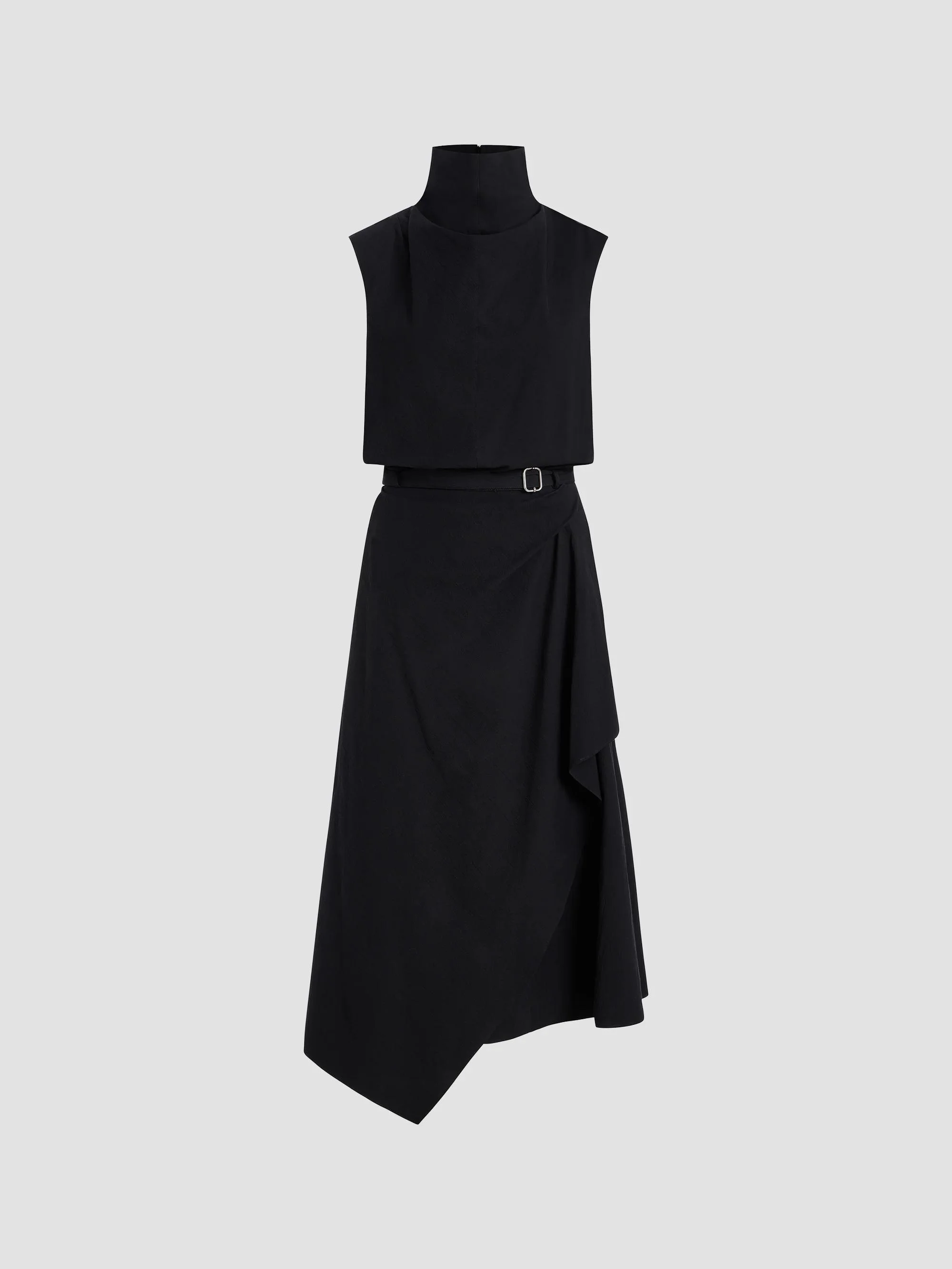 Women's Debbie Asymmetric Stretch-Cotton Funnel-Neck Midi-Dress - Black - 1