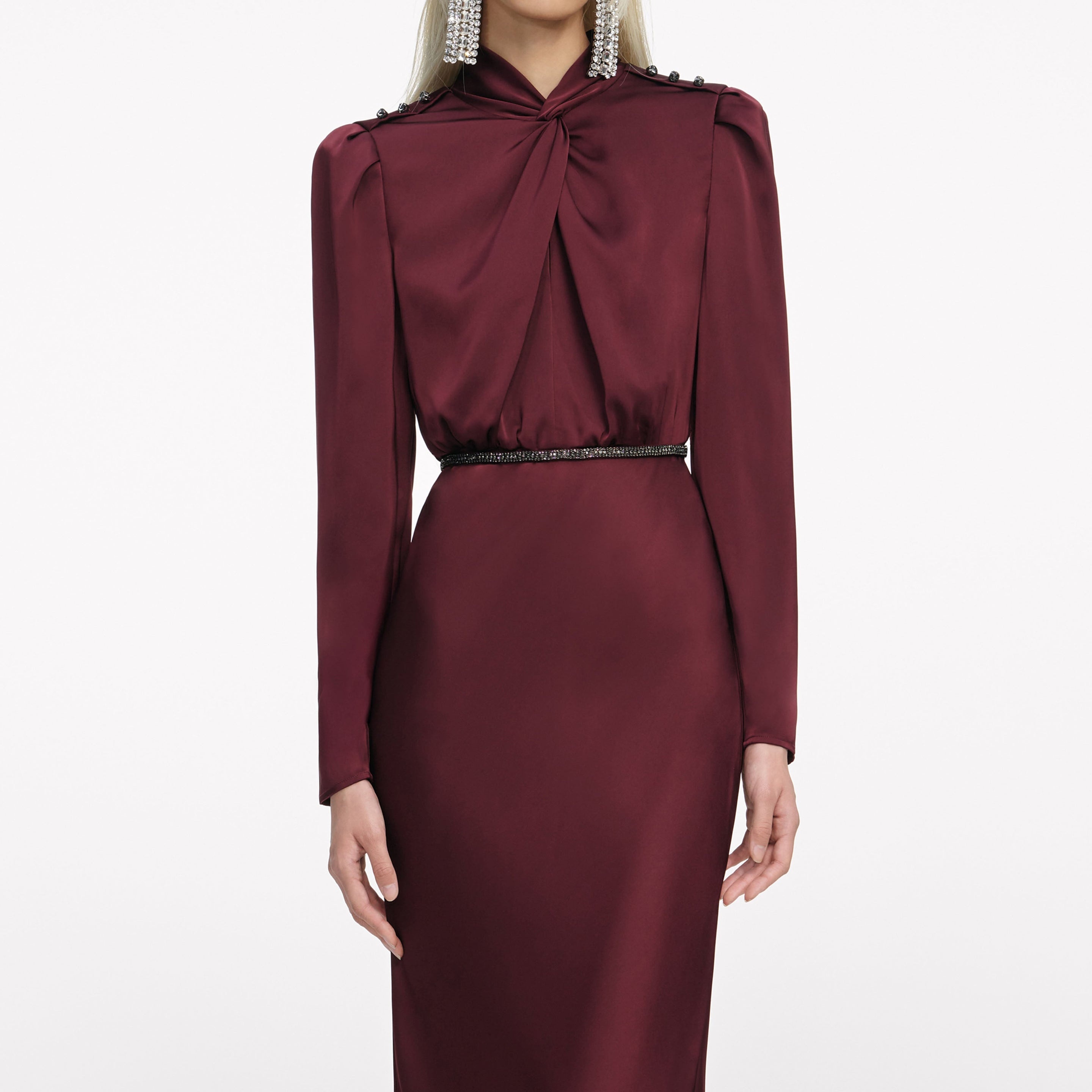 Burgundy Satin Maxi Dress - 4
