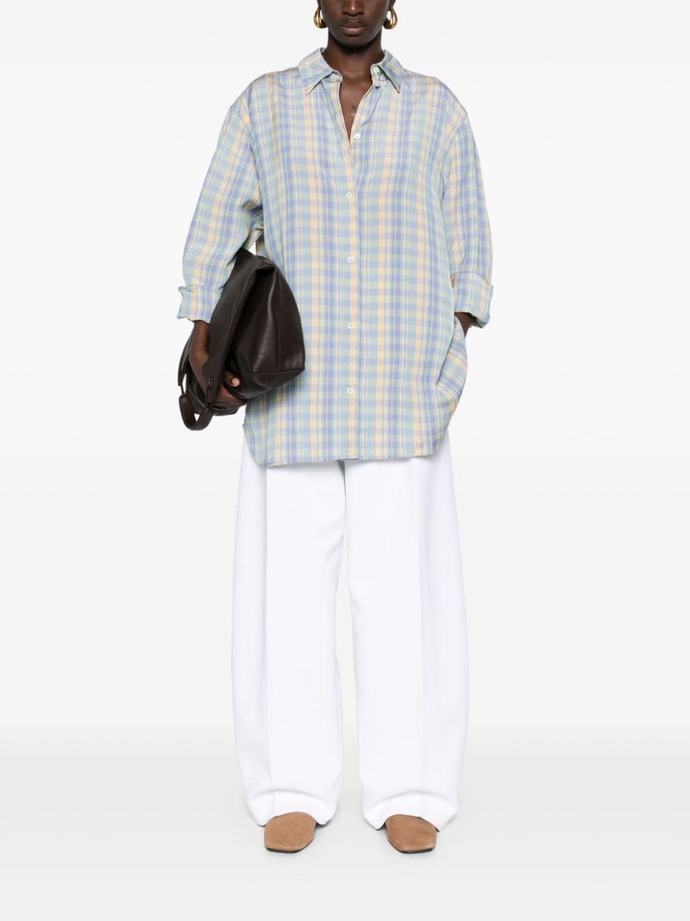 plaid-check linen shirt - 2