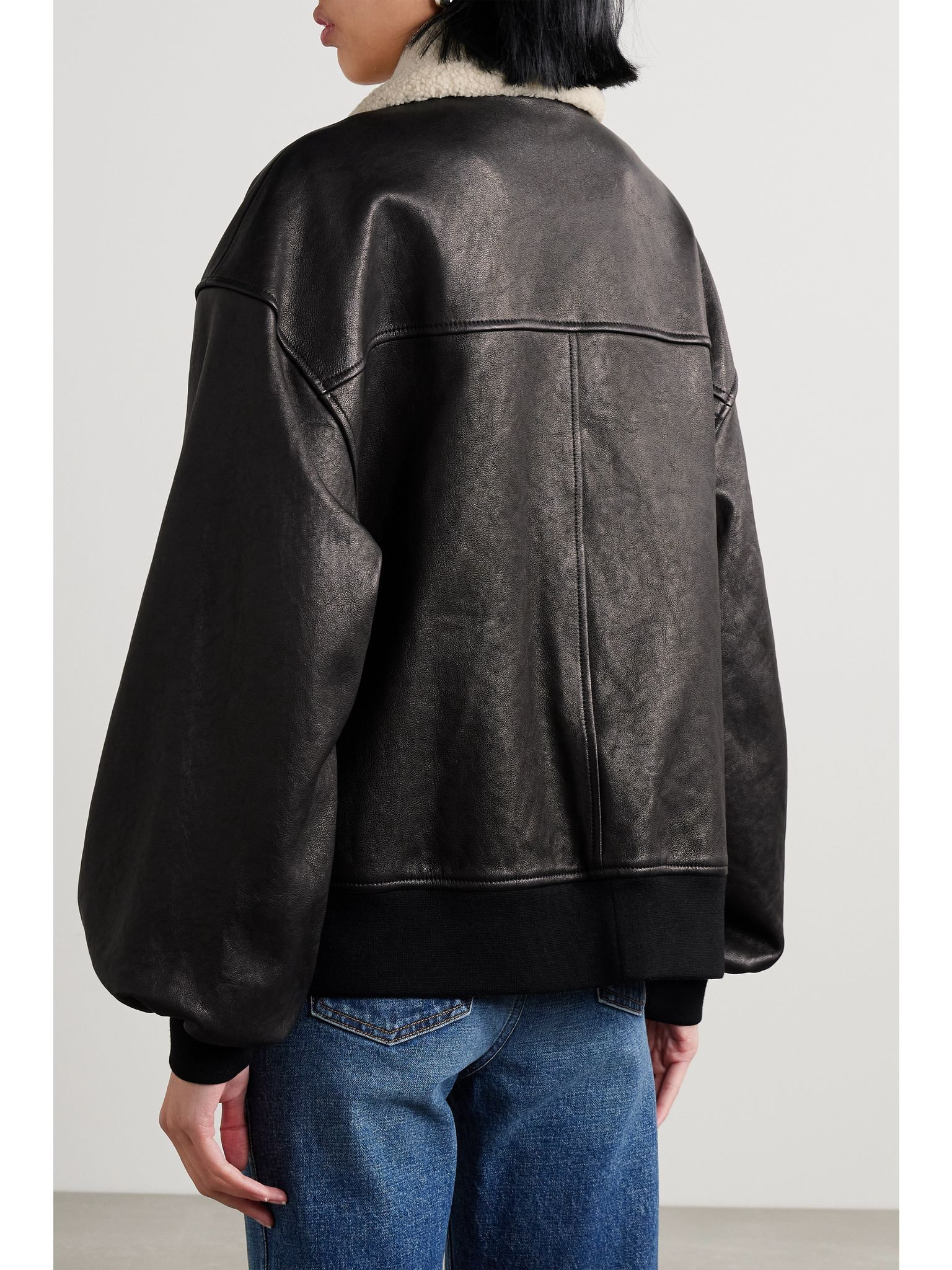 Shellar shearling-trimmed leather jacket Black - 4