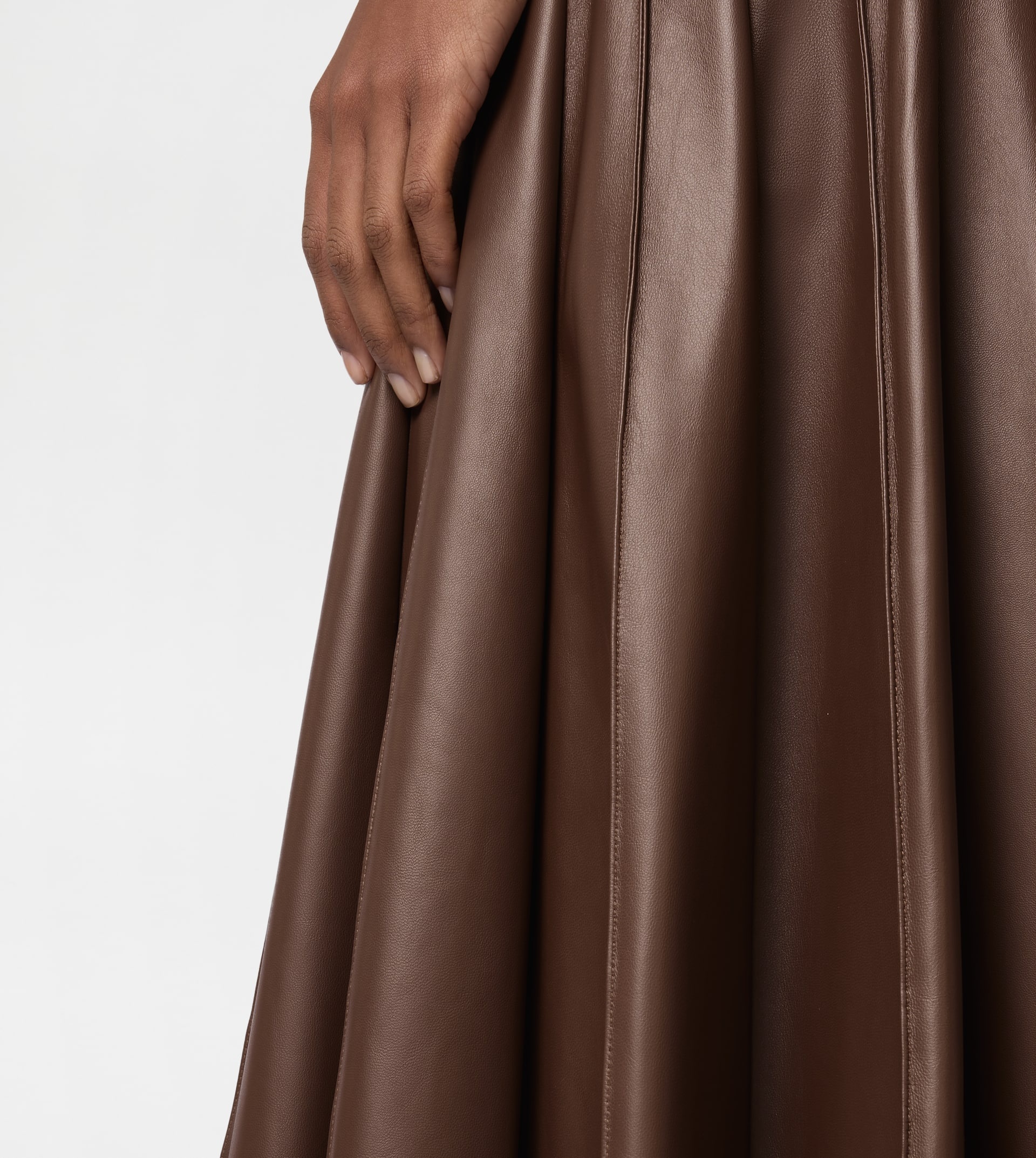 SKIRT IN PLEATED EFFECT LEATHER - BROWN - 6