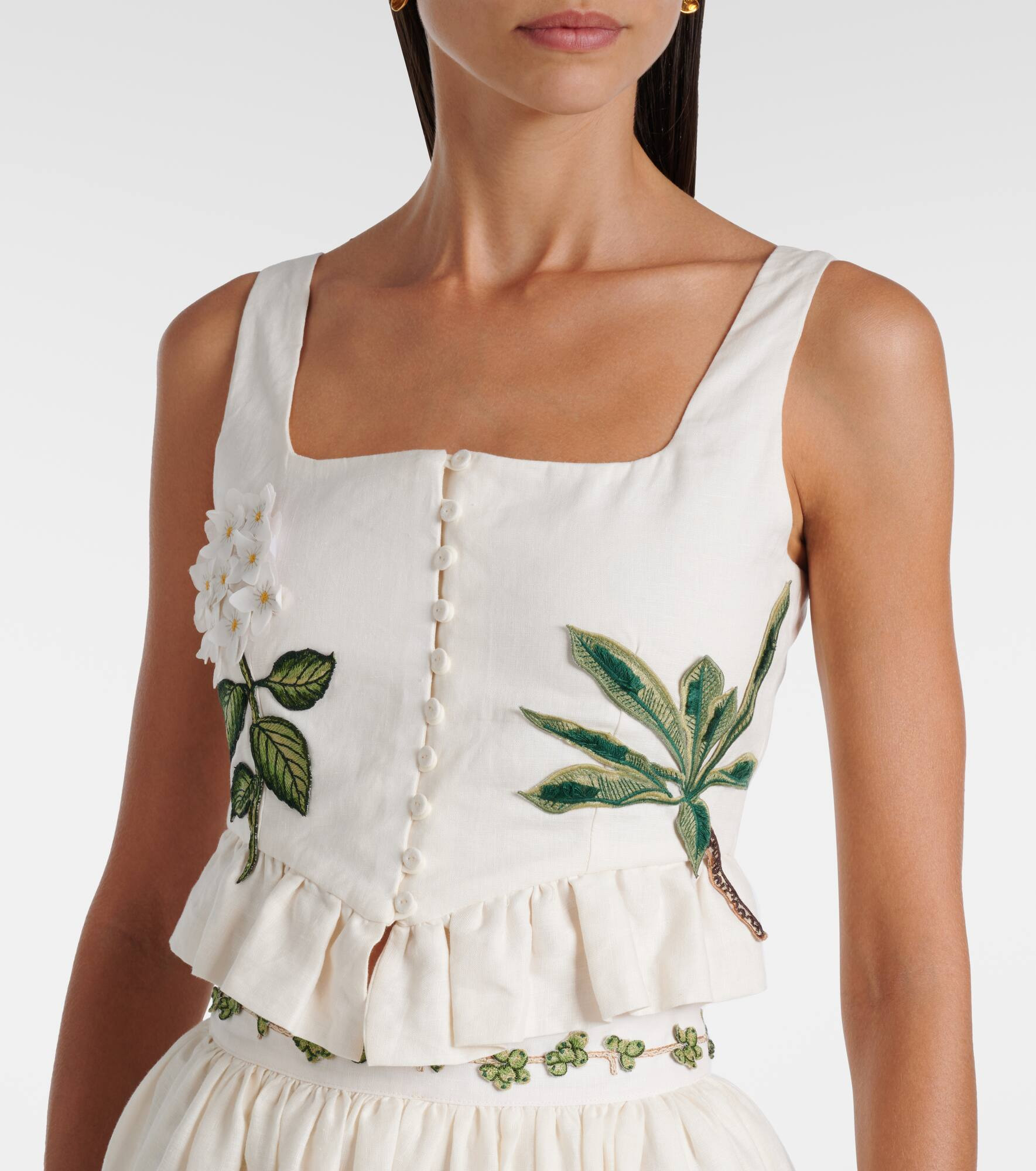 Eslabón Wild appliqué linen crop top - 4