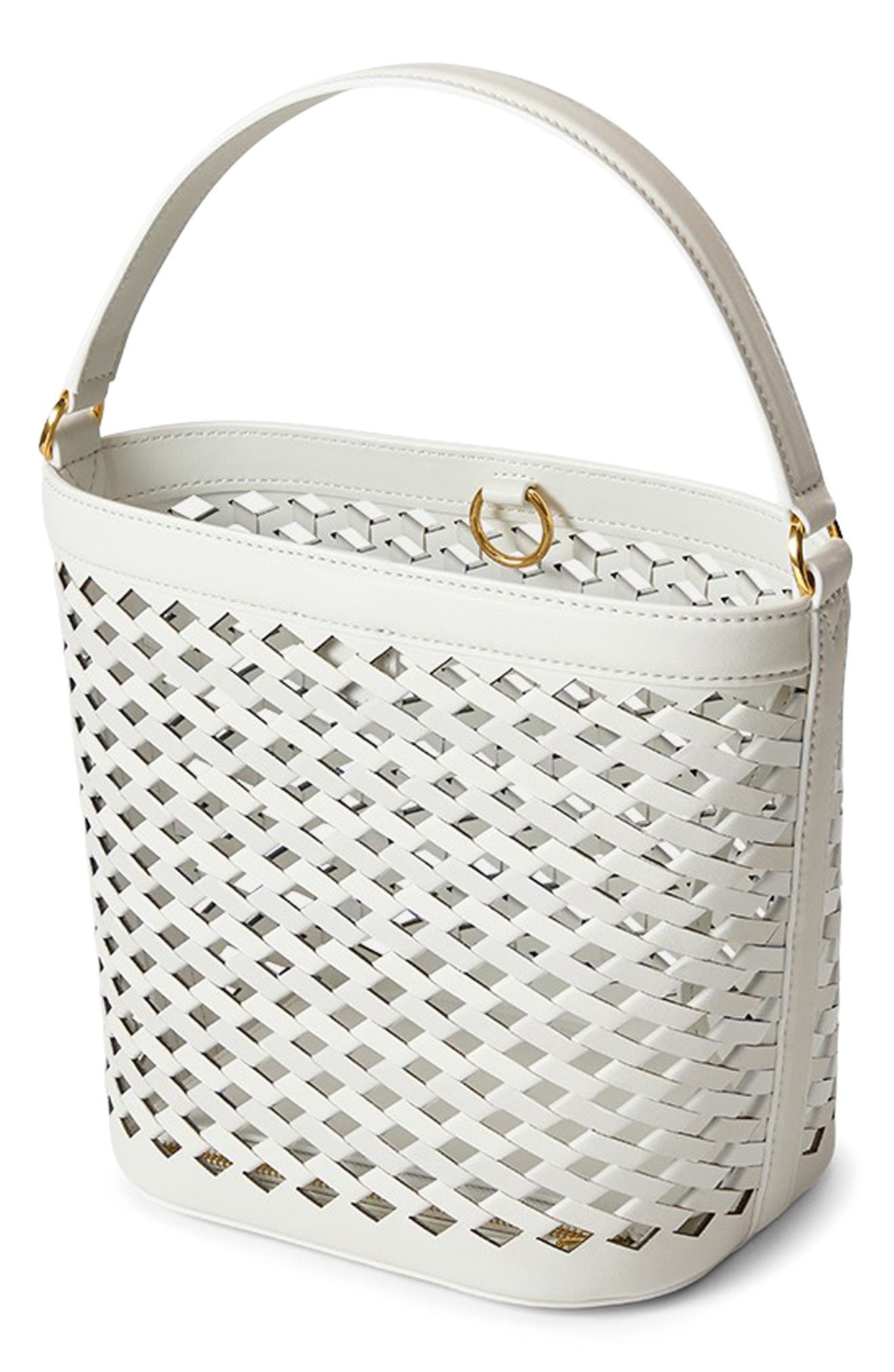 Veronica Beard Small Perforated Leather Bucket Bag in Off White at Nordstrom - 3