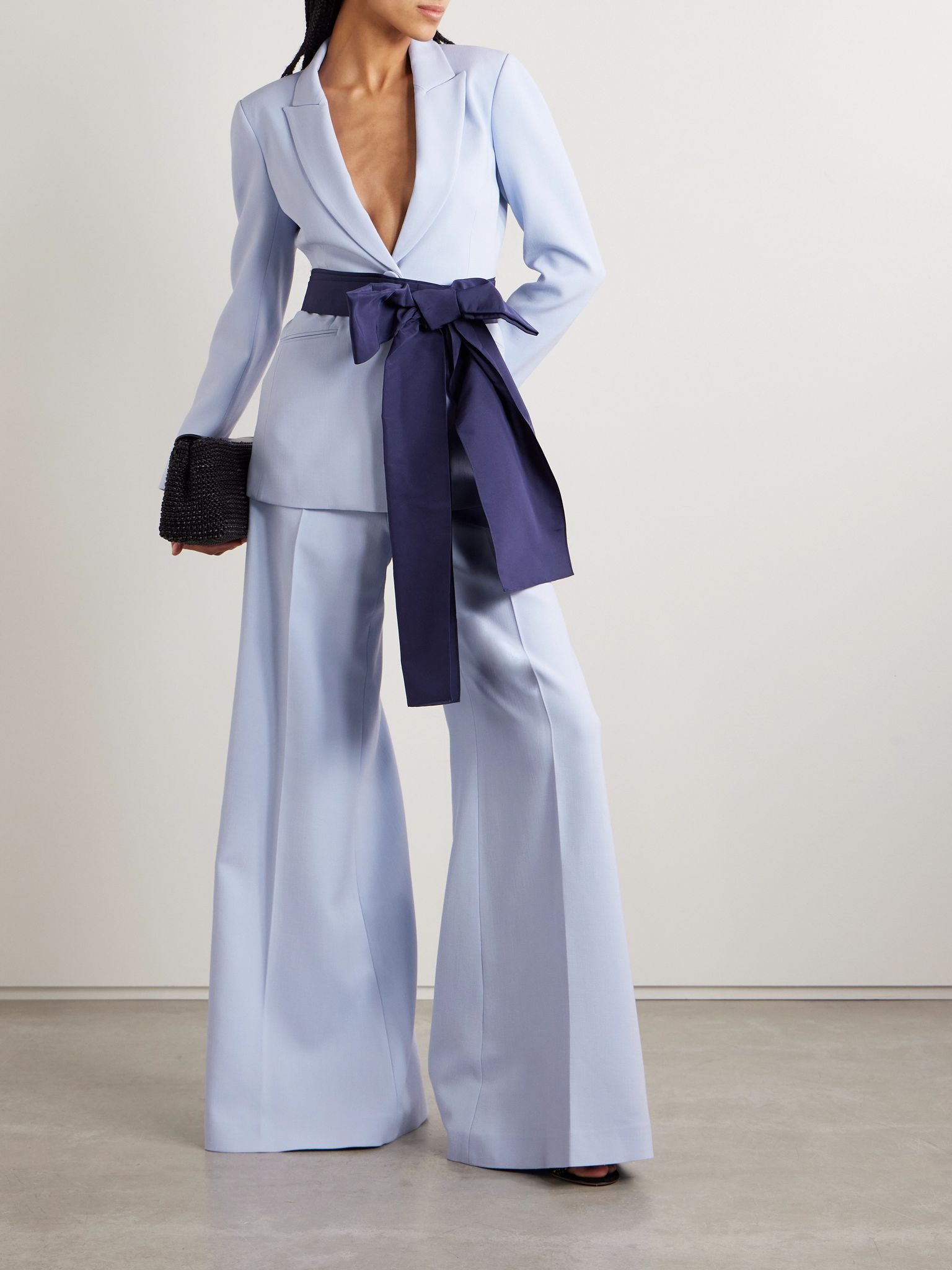 Wool-blend crepe wide-leg pants Blue - 2