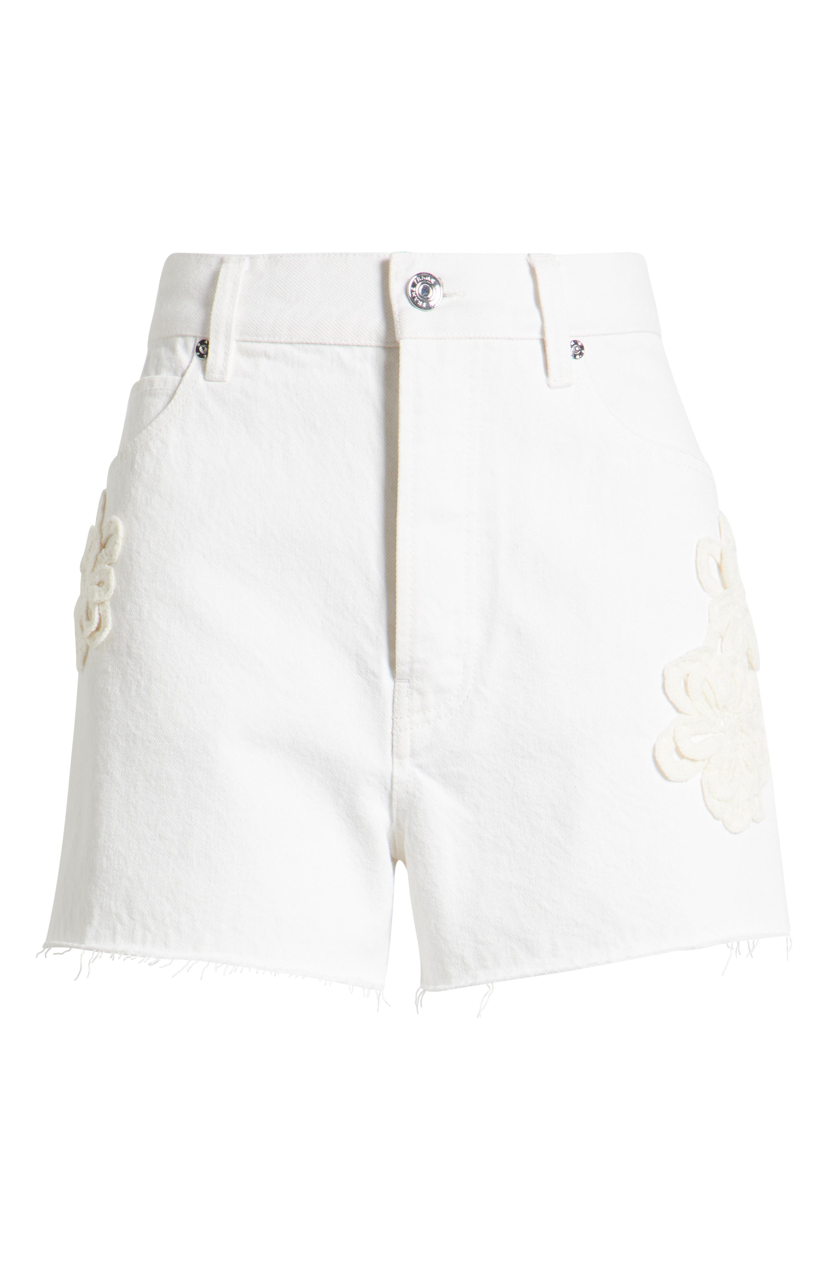 FRAME The Dare Floral Appliqué Frayed High Waist Denim Shorts in Flurry at Nordstrom - 5