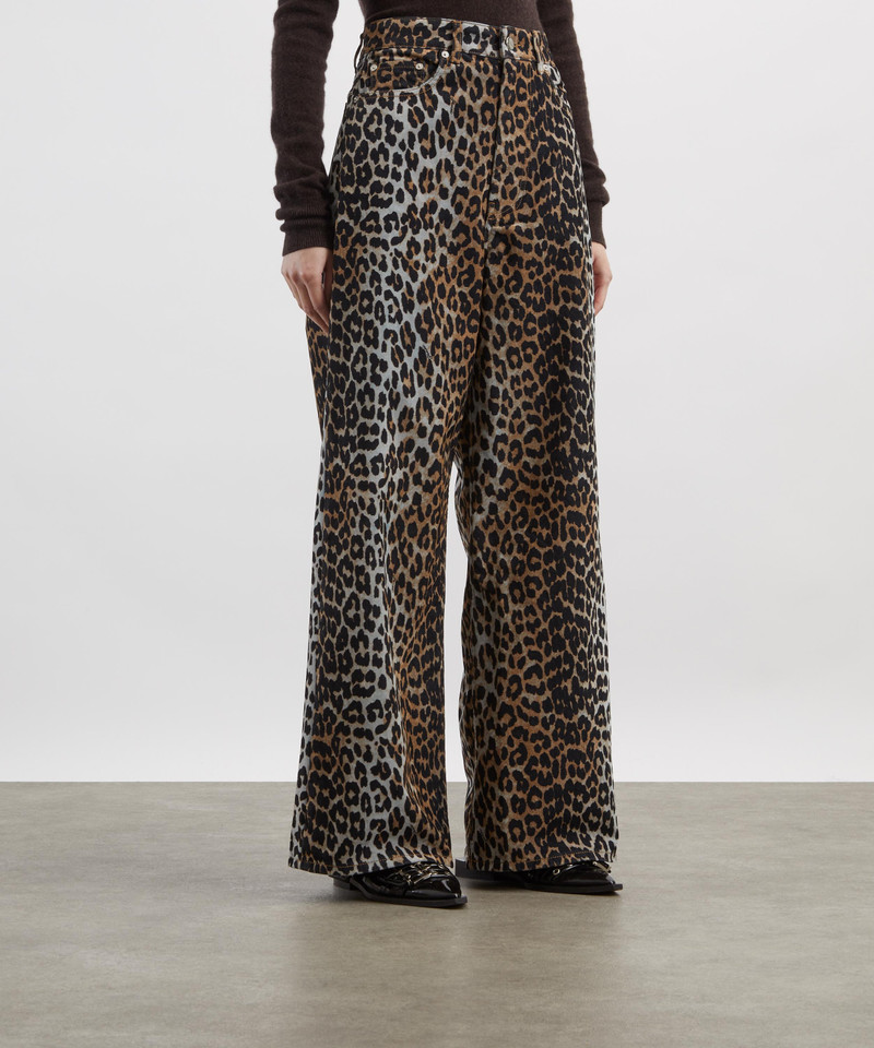 GANNI Leopard Print Flock Denim Baggy Jeans outlook