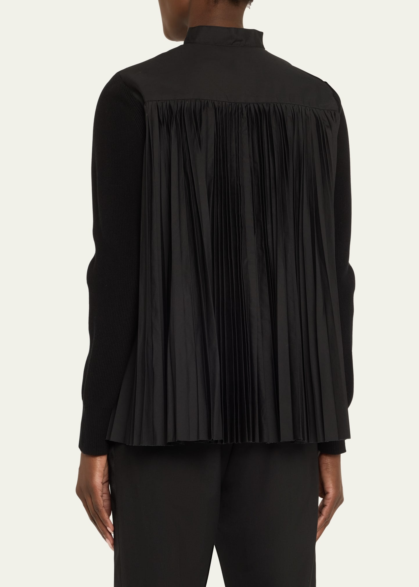 Pleated-Back Knit Button Down Cardigan - 3