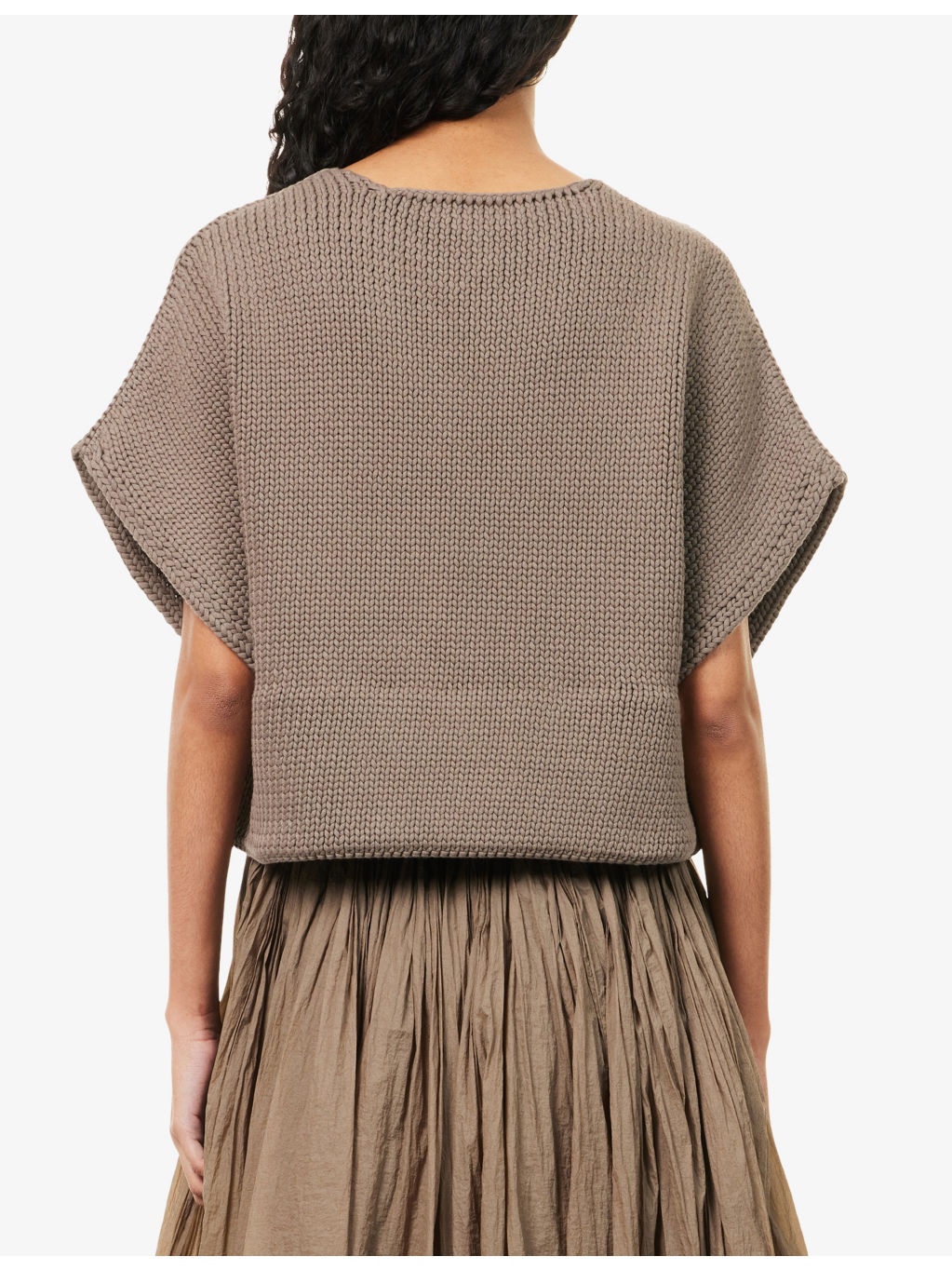 Short-Sleeve Cropped Cotton-Blend Knit Top - 4