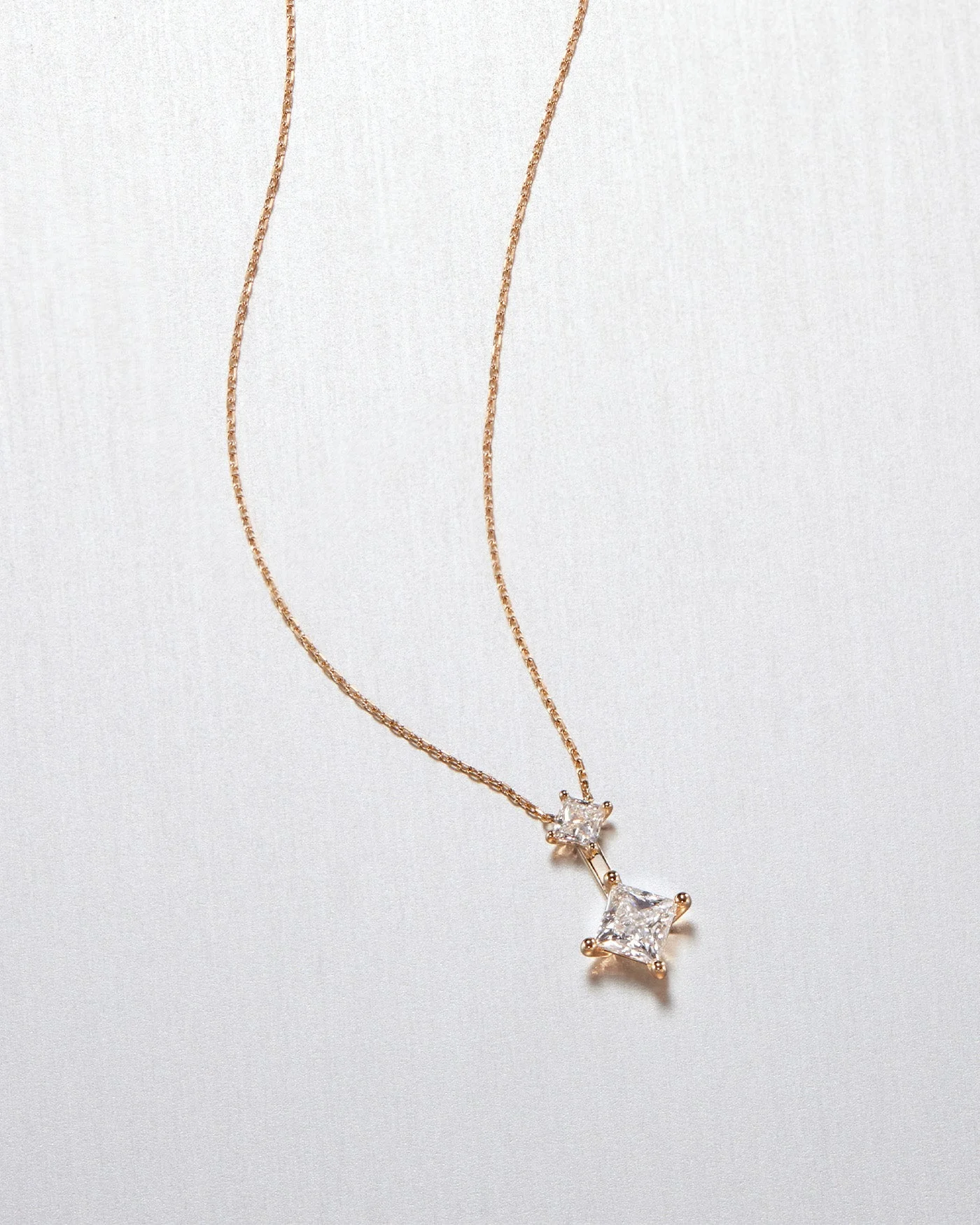 14K Princess Cut Double Diamond Pendant Necklace - 1