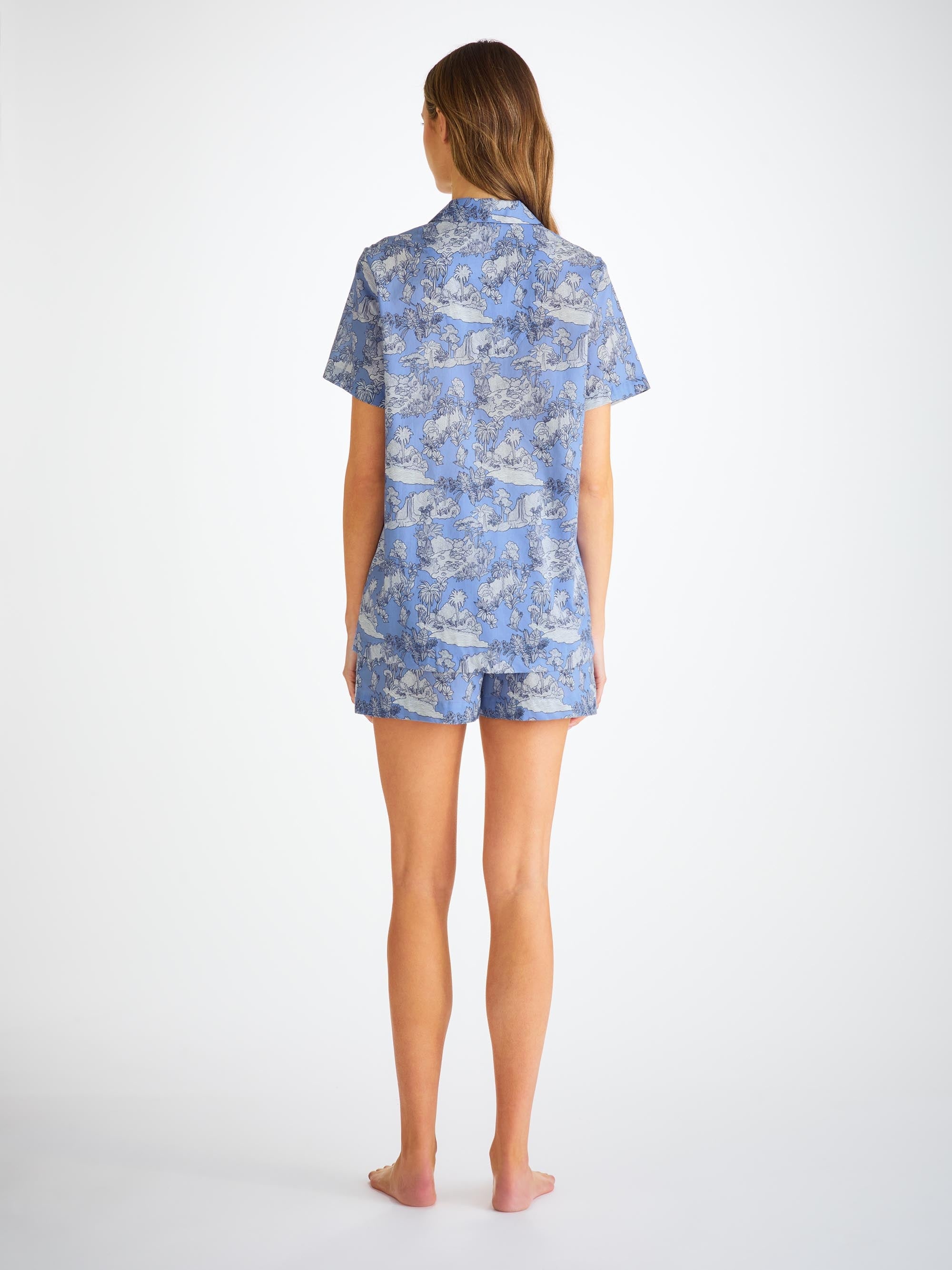 Women's Short Pajamas Cotton Batiste Blue Island Hopping Print - 4