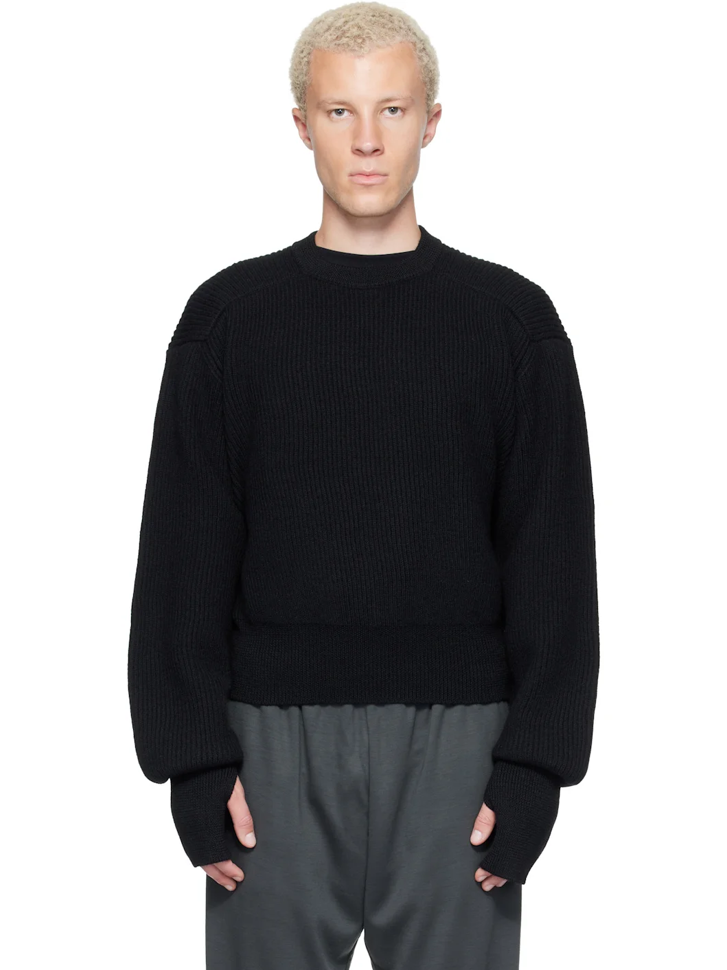 Black Roundneck Utility Sweater - 1