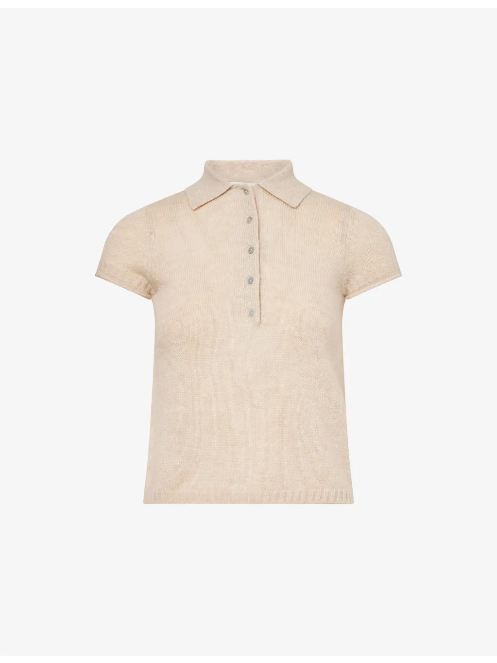 Short-Sleeve Polo-Collar Wool Cashmere and Silk Top - 1