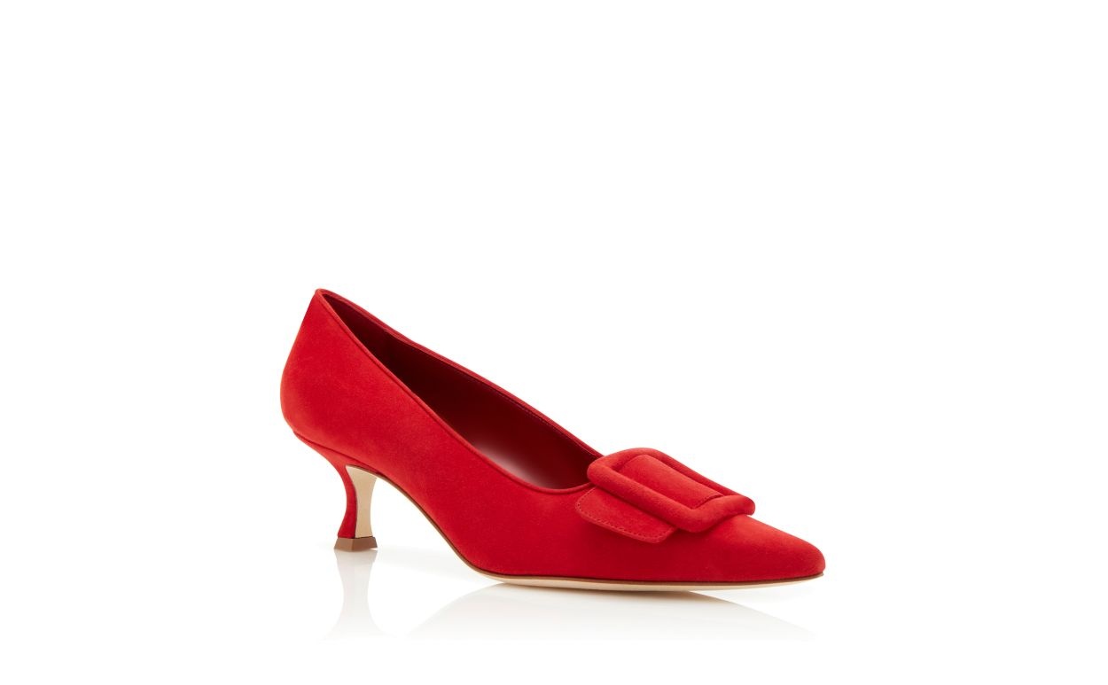 Red Suede Buckle Detail Pumps - 3