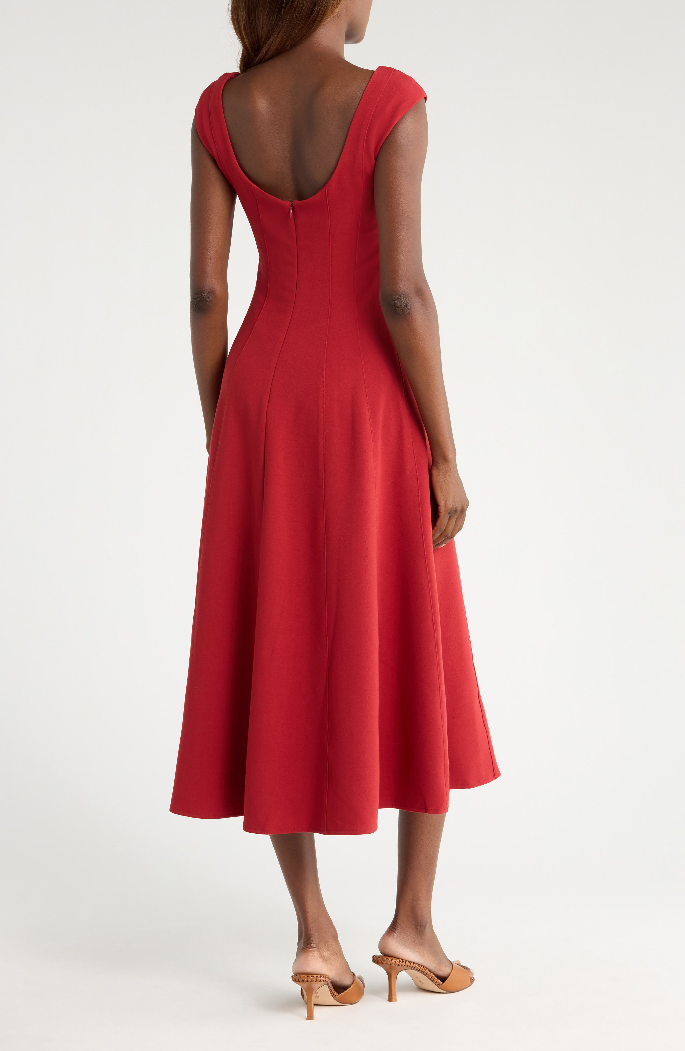 STAUD Cap Sleeve Midi Dress in Rouge at Nordstrom - 2