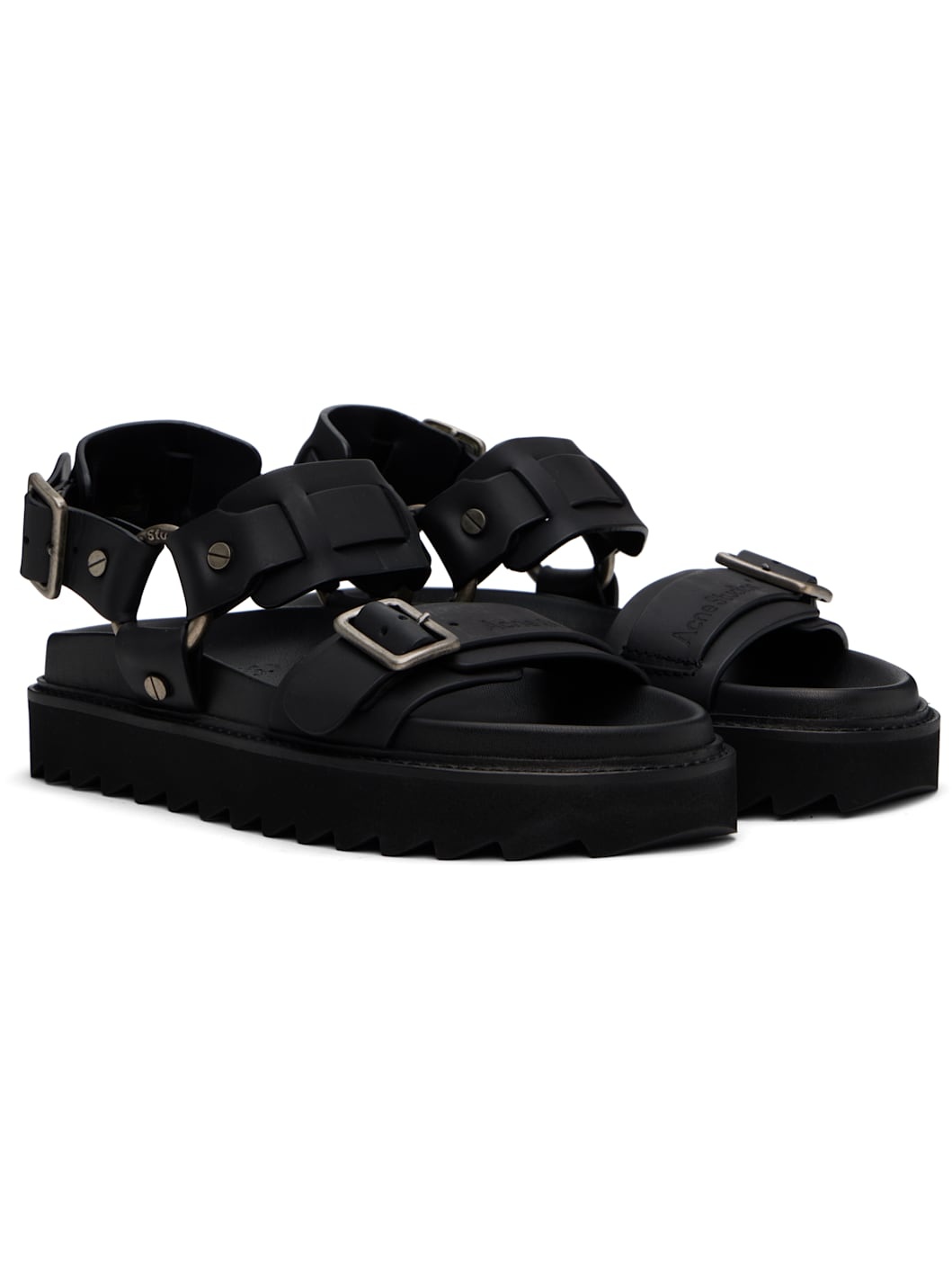 Black Leather Buckle Sandals - 4
