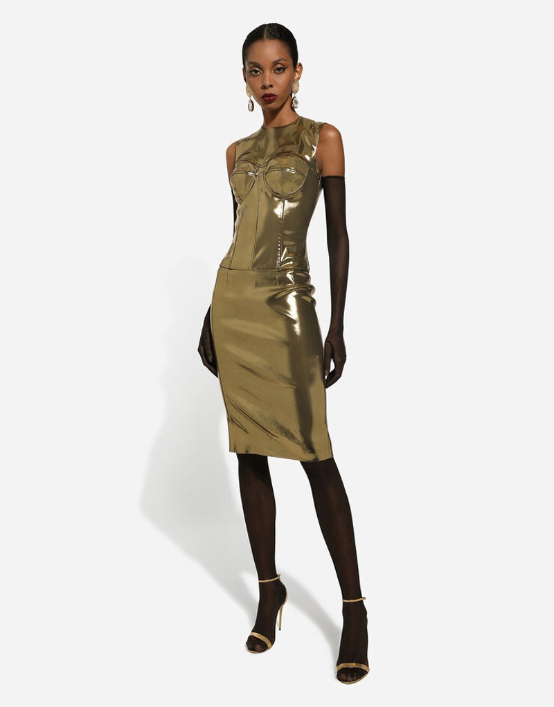 Short foiled satin corset top 7