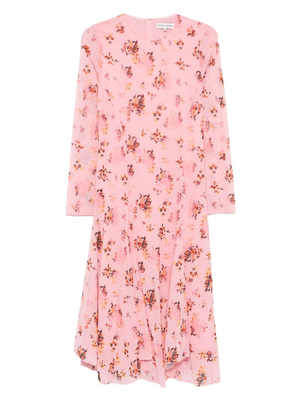 floral-print long-sleeve midi dress - 1