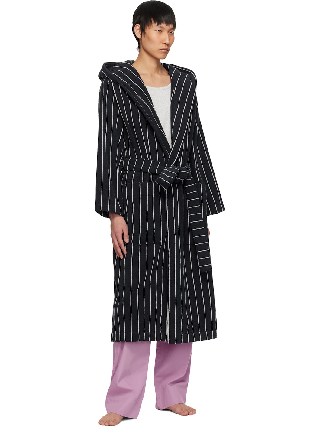 Navy & White Terry Hooded Bathrobe - 5