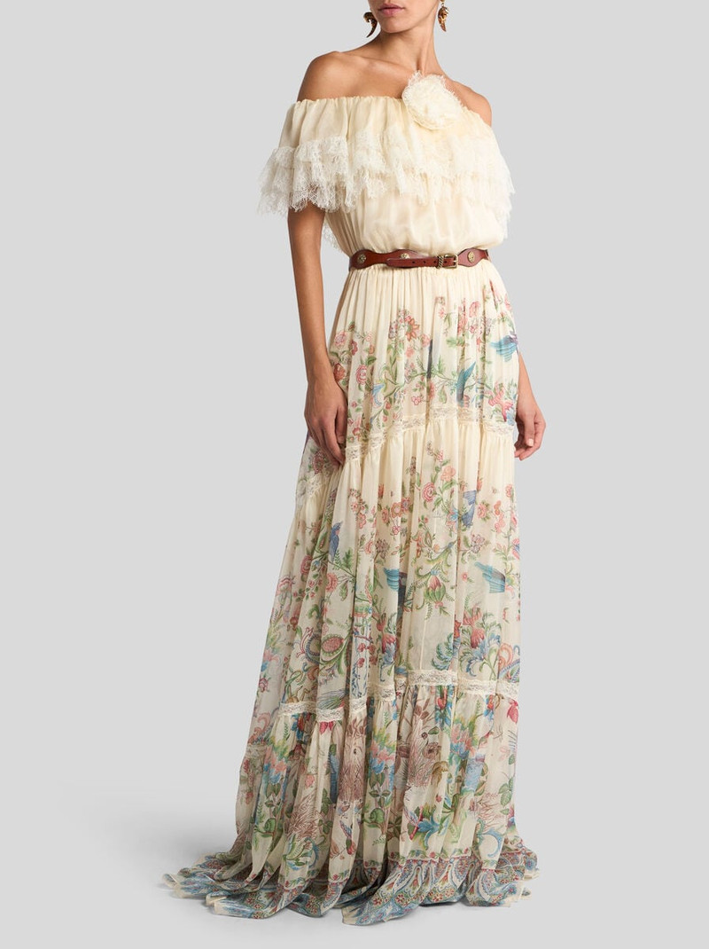 Etro LONG SILK DRESS WITH PLACED FLORA AND FAUNA PRINT outlook
