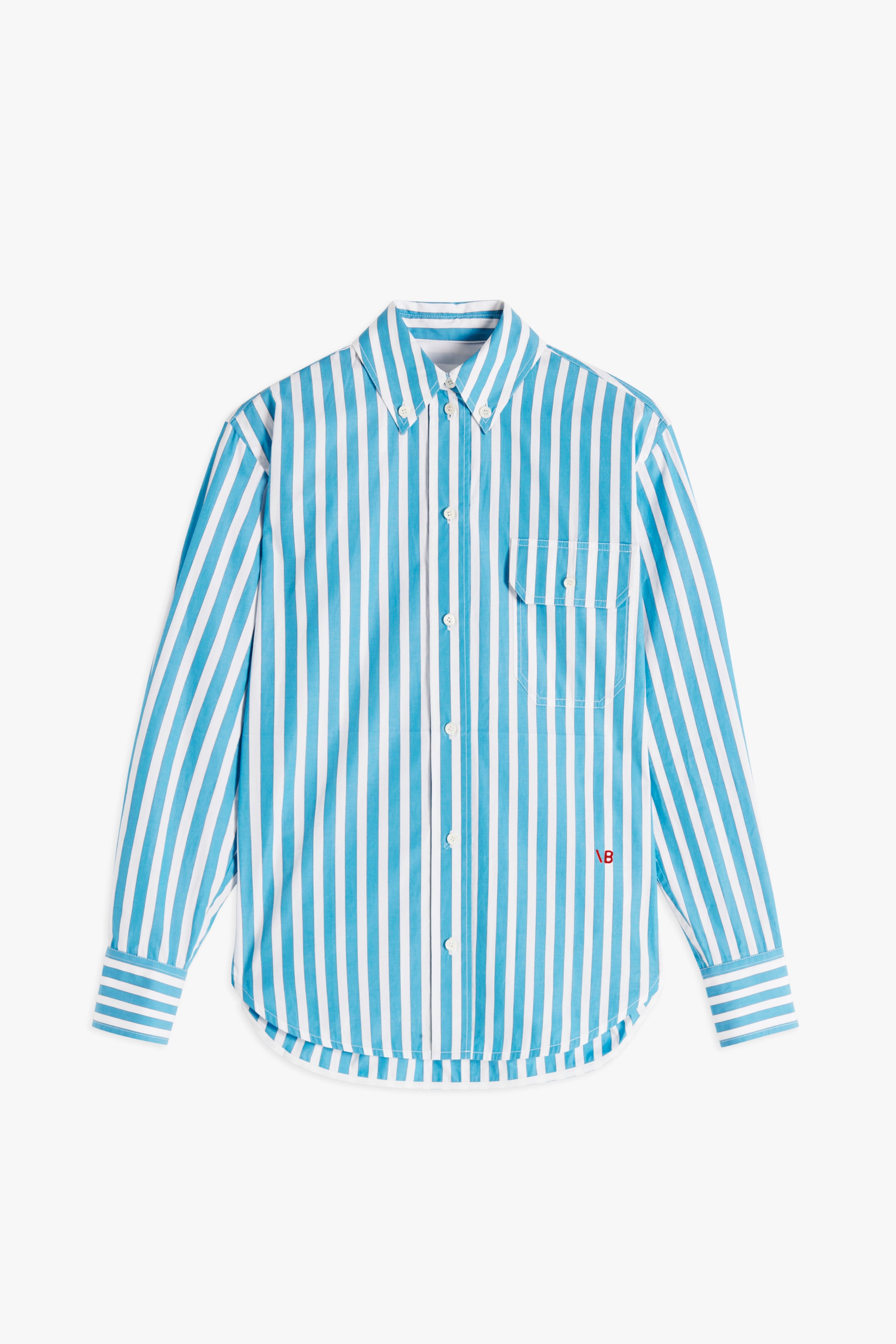 Oversized Men's Shirt in Teal-White - 1