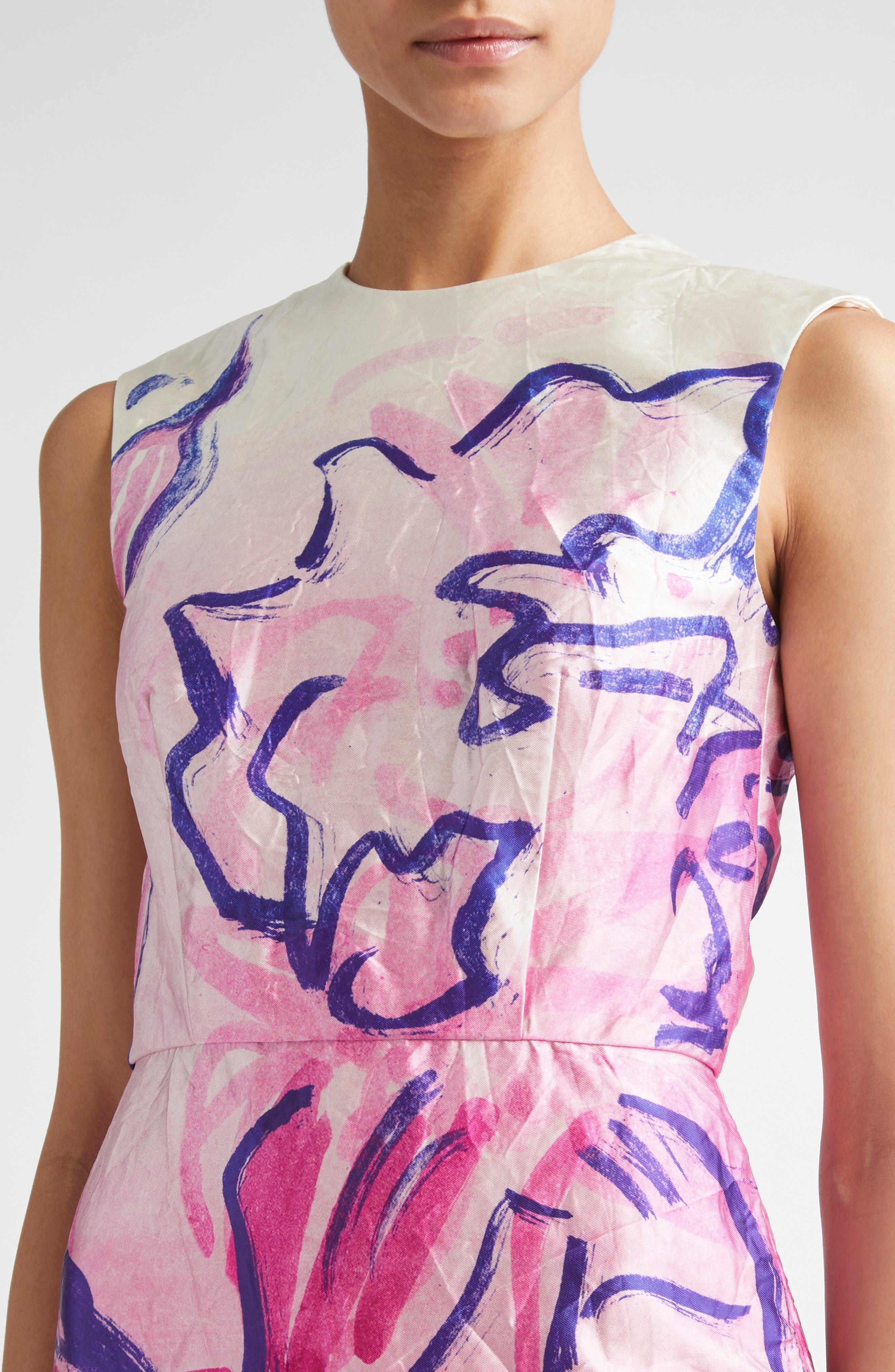 Erdem Crinkled Metallic Satin Sheath Dress in Painted Rose Peony Pink at Nordstrom - 4