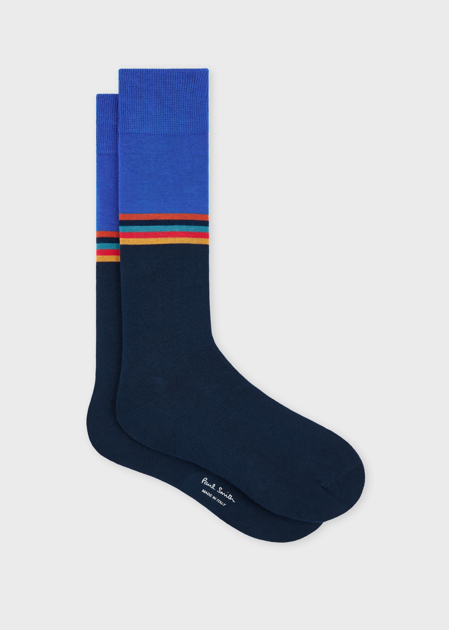 Light Blue and Navy 'Artist Stripe' Colourblock Socks - 1