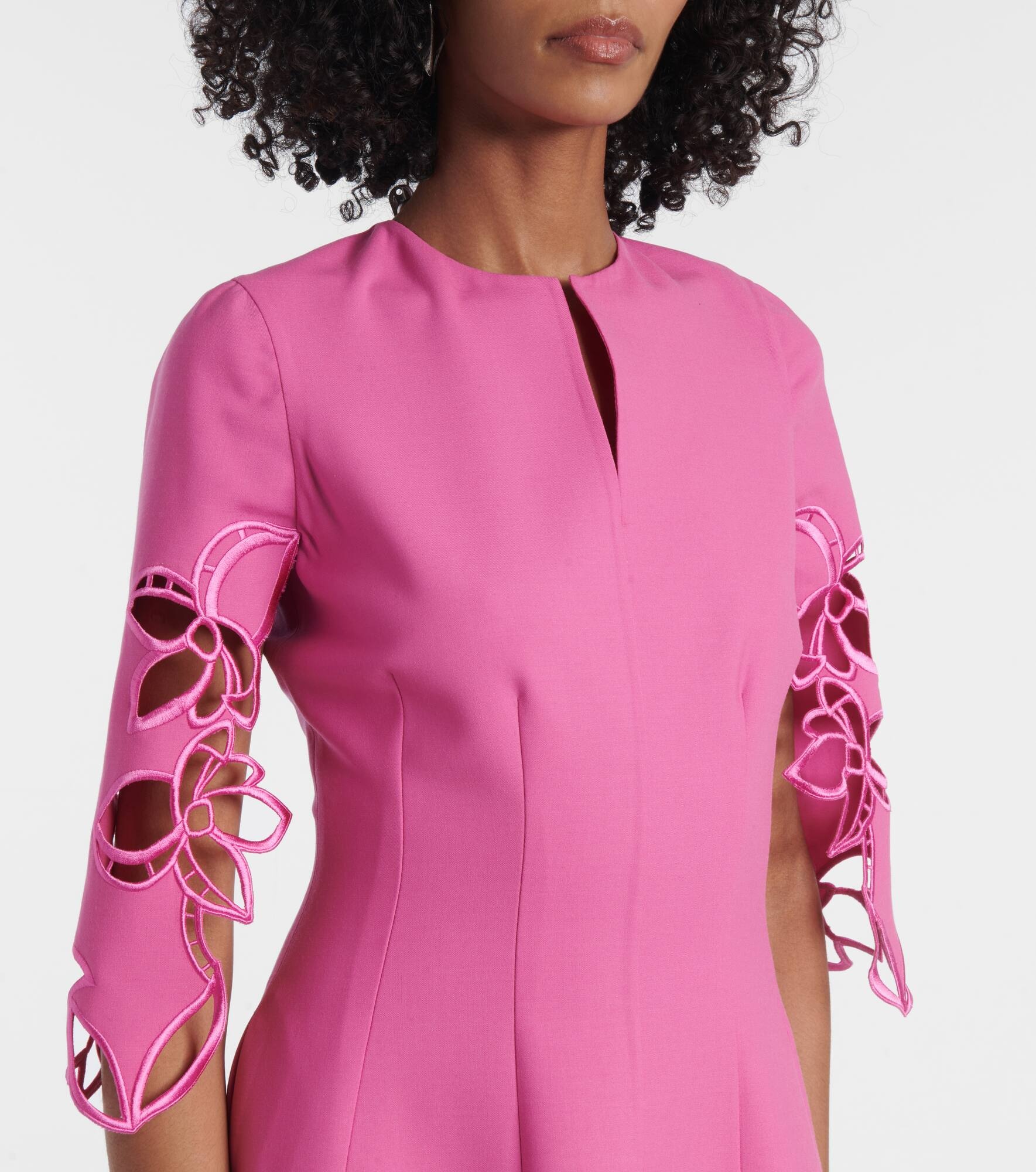 Embroidered wool-blend lace midi dress - 4