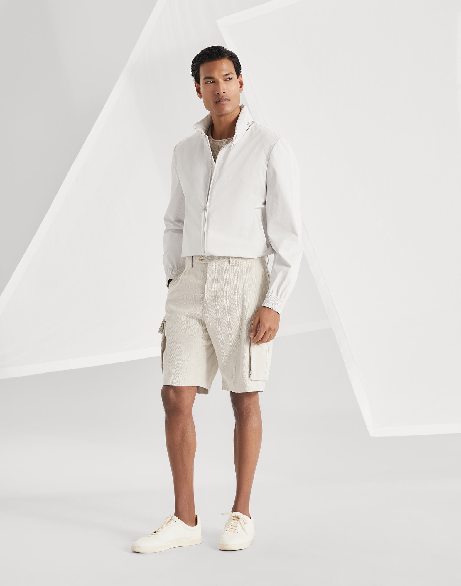 Cotton and linen chevron cavalry Bermuda shorts with cargo pockets - 4