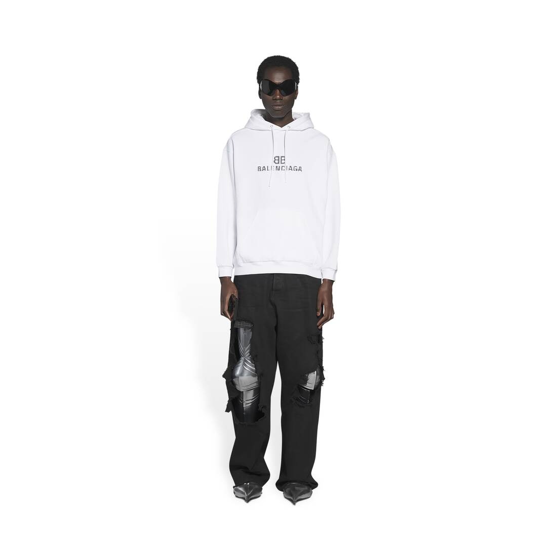 BALENCIAGA Men's Bb Pixel Medium Fit Hoodie in White