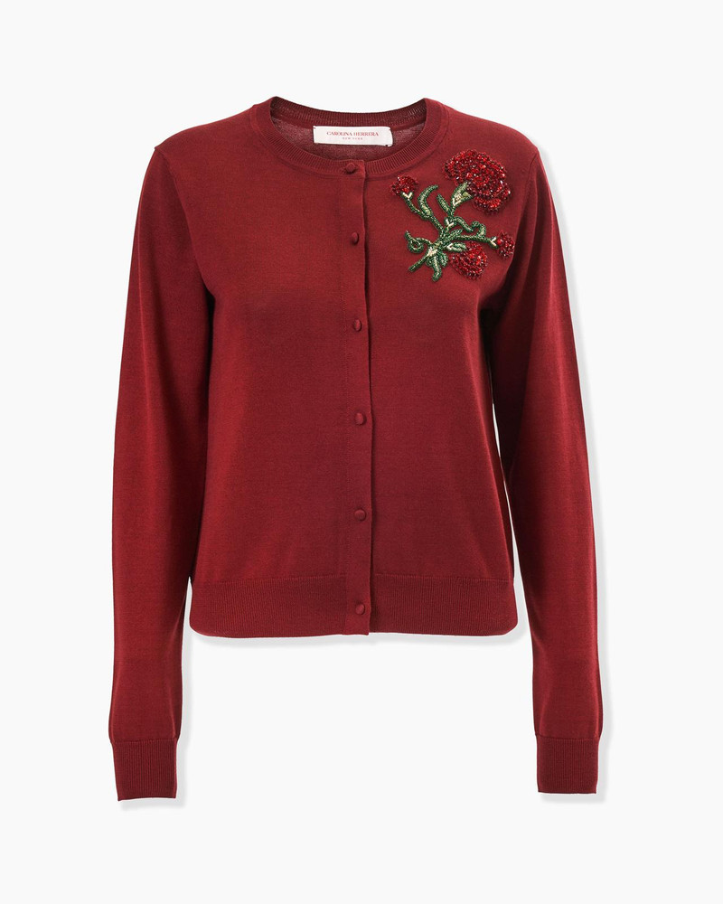 Crystal-Embroidered Rose Cardigan 1