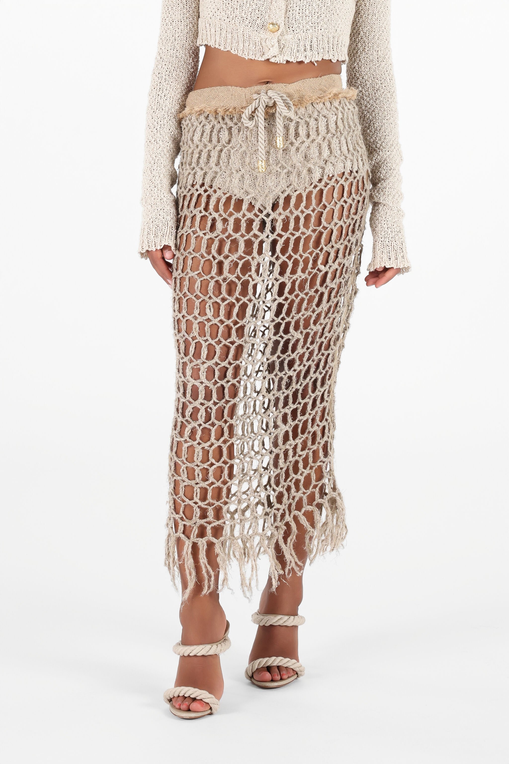 Long Mesh Skirt with Fringes - 3