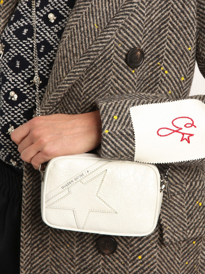 Women's Mini Star Bag in white glossy leather with tone-on-tone star 3