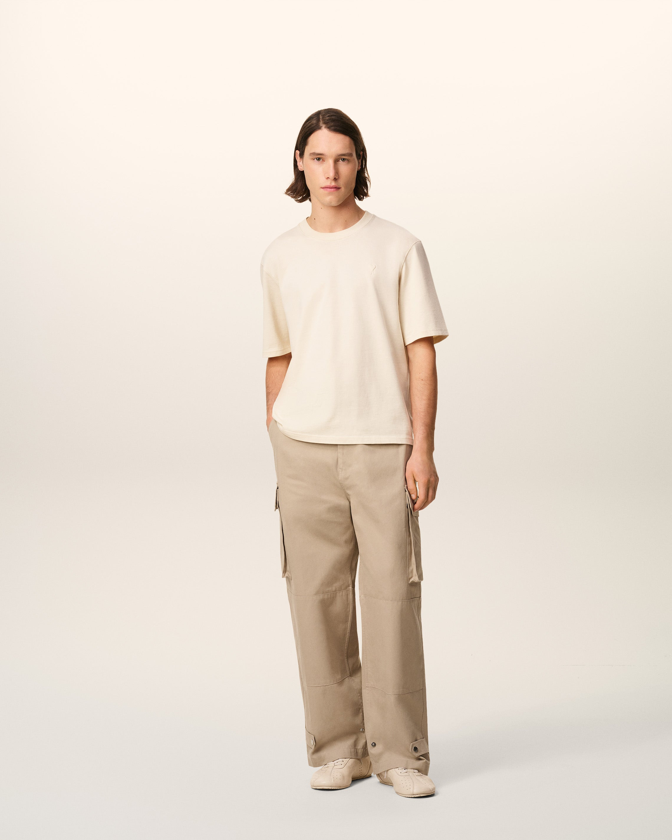 BEIGE COTTON GABARDINE CARGO TROUSERS - 2