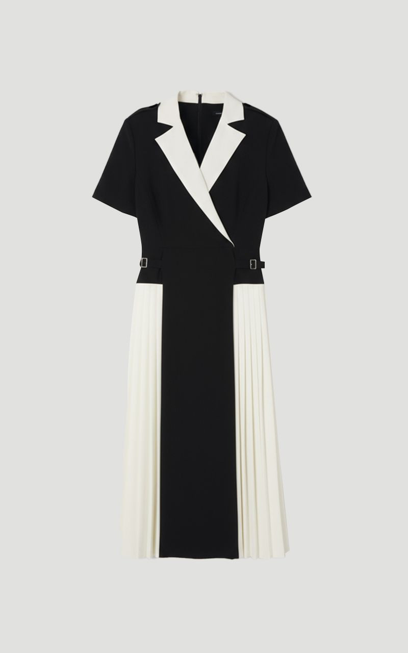Tailored Crepe Pleated Midi Shirt Dress - 1