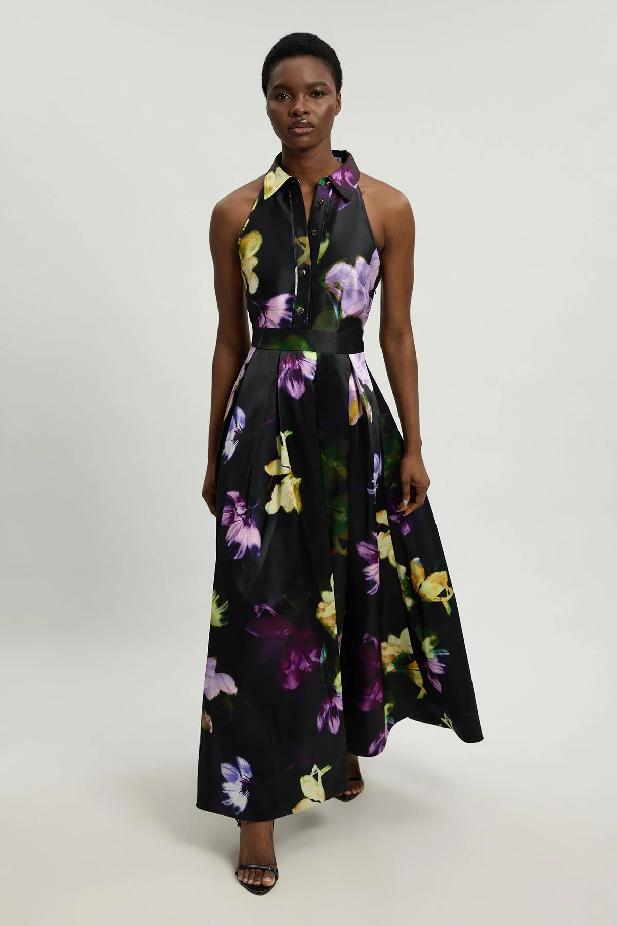 Floral Woven Twill Collared Maxi Dress - 1