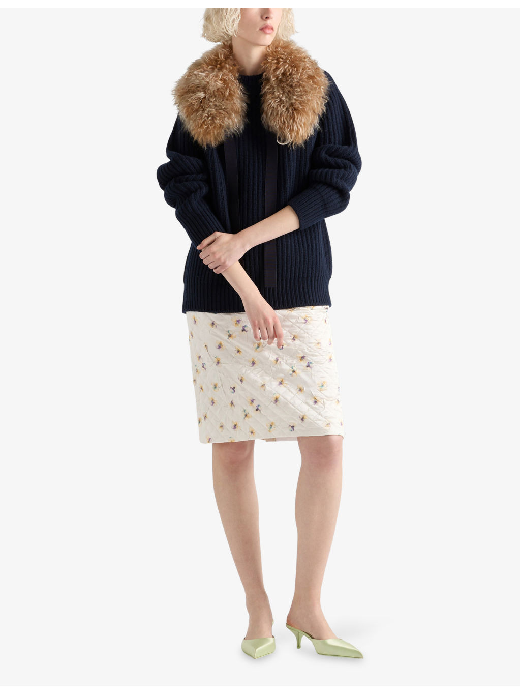 Floral-Print Quilted Satin Knee-Length Skirt - 2